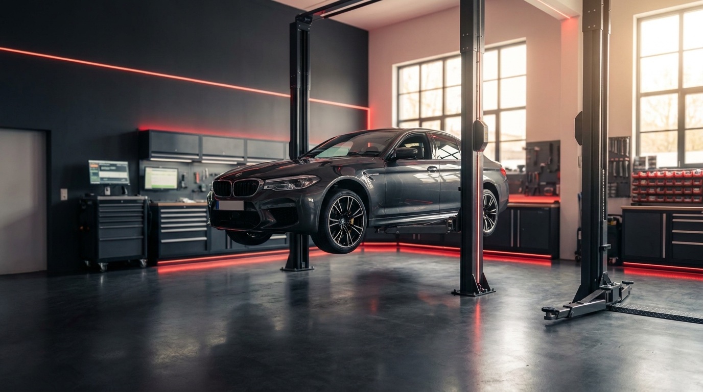 German car on lift