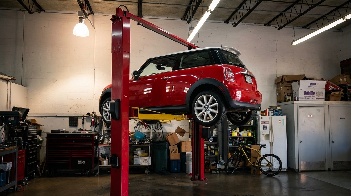 MINI Cooper in service bay