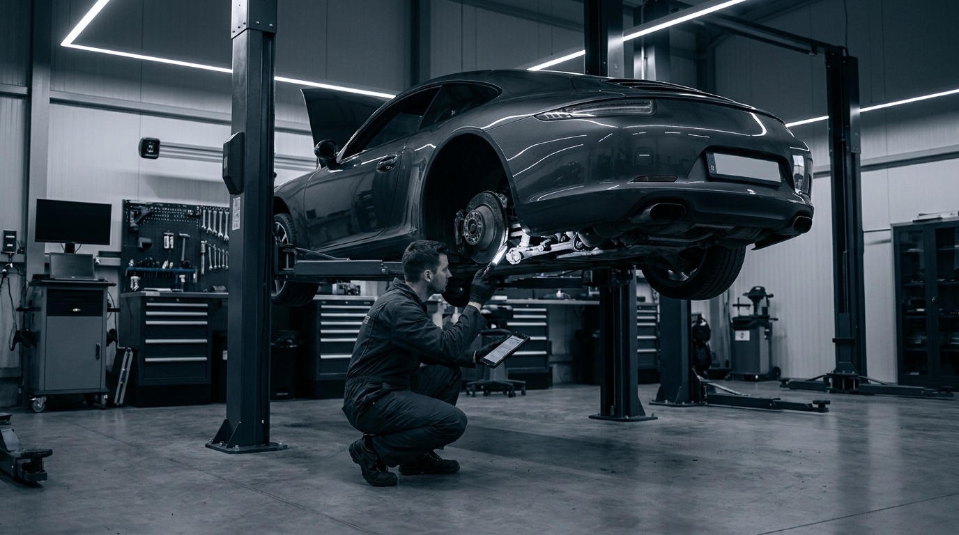 Inspection under car on lift
